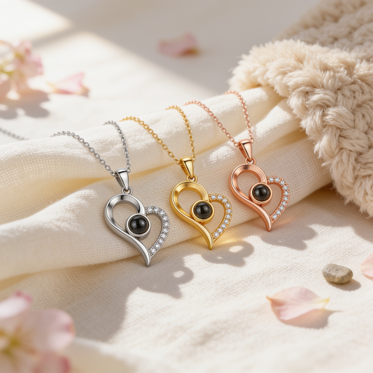 Minimalist Hand-Drawn Heart Photo Projection Necklace