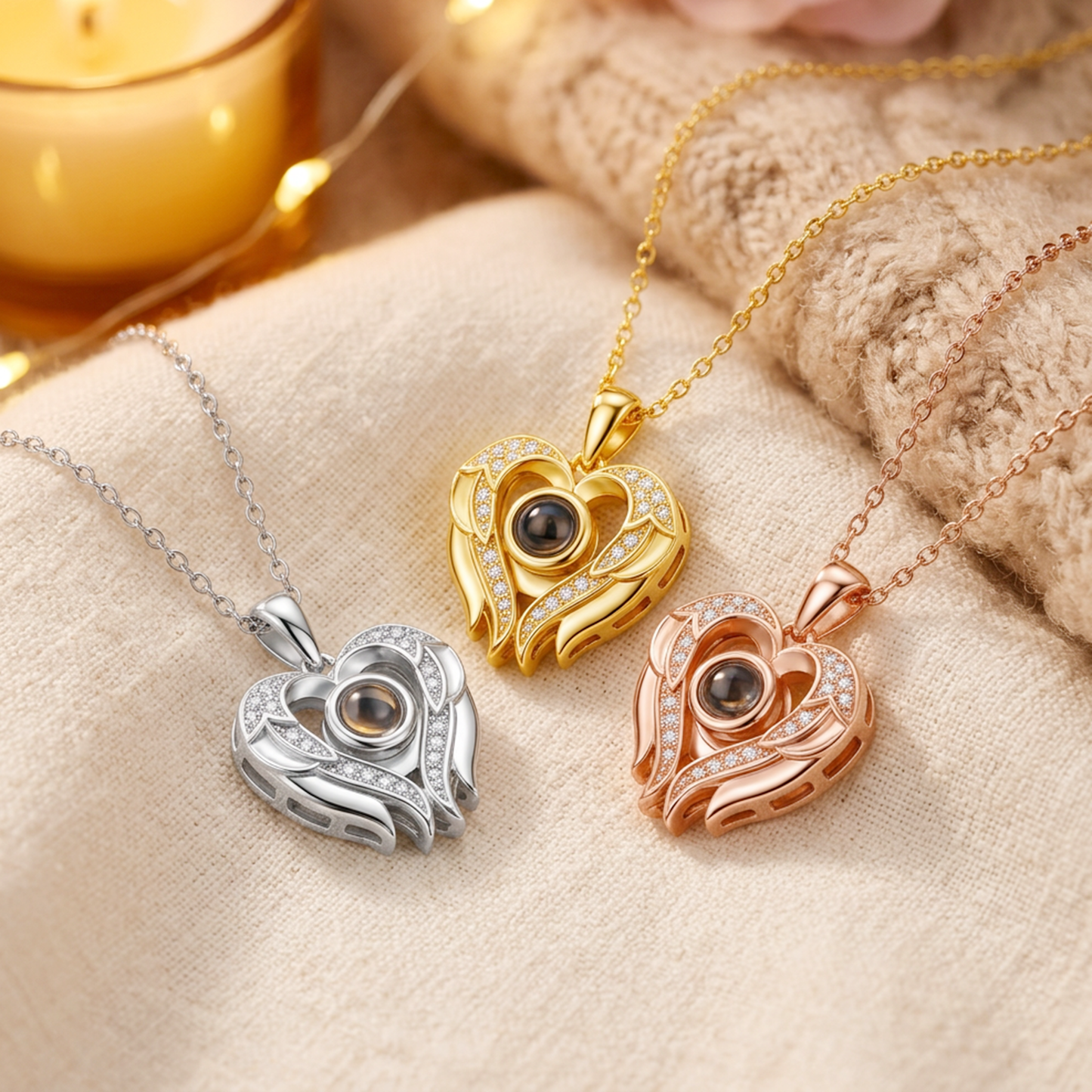 Romantic Heart & Wings Photo Projection Necklace