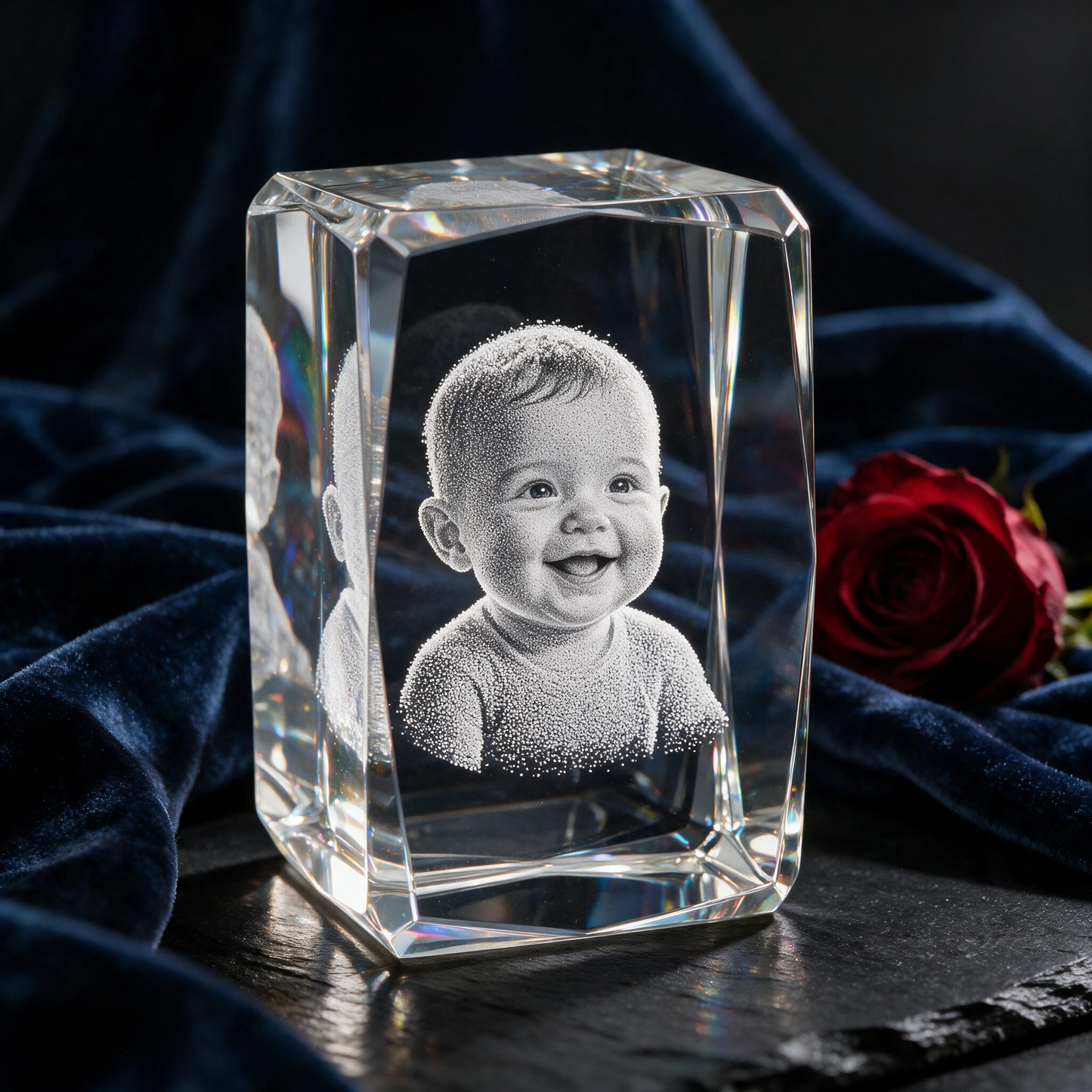 3D Cube Personalised Photo Crystal — Custom Laser Engraved Glass Keepsake