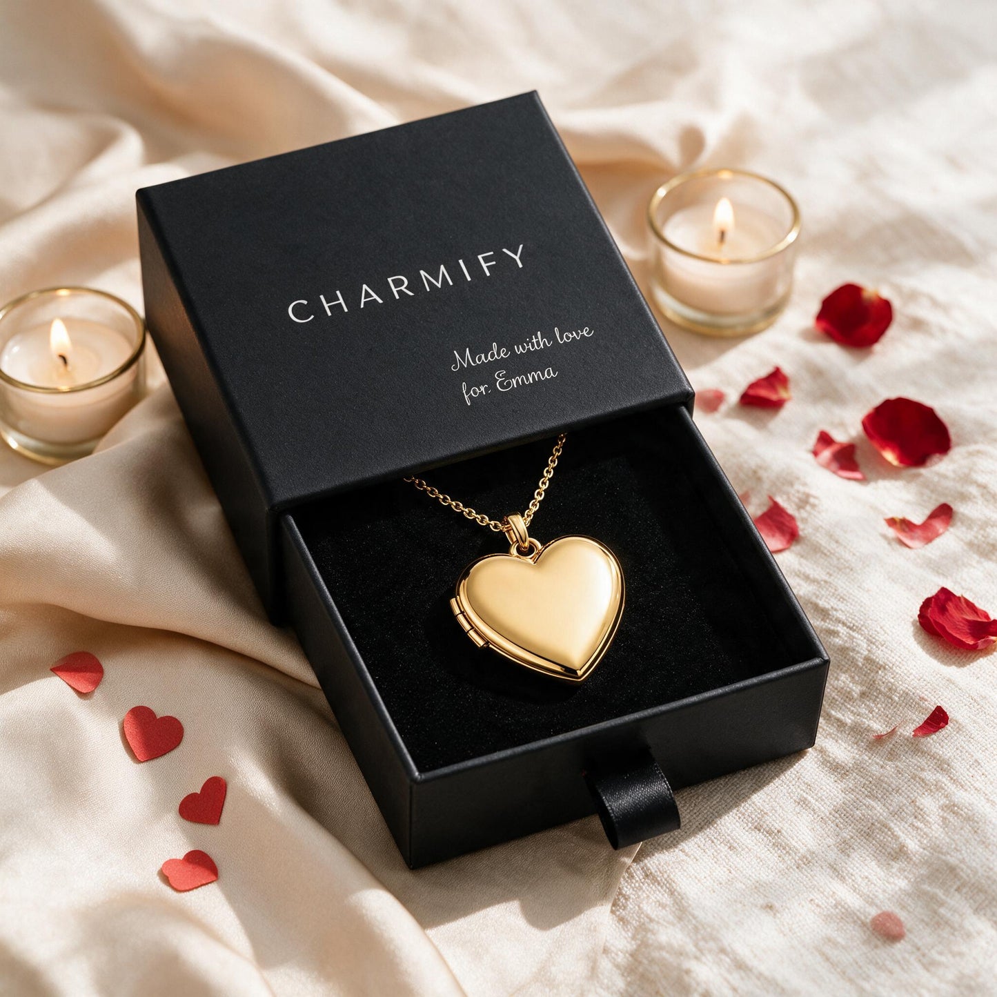 Personalised Heart Photo Locket Necklace — Stainless Steel Heart Opening Medallion Gift for Her, Mum, Wife