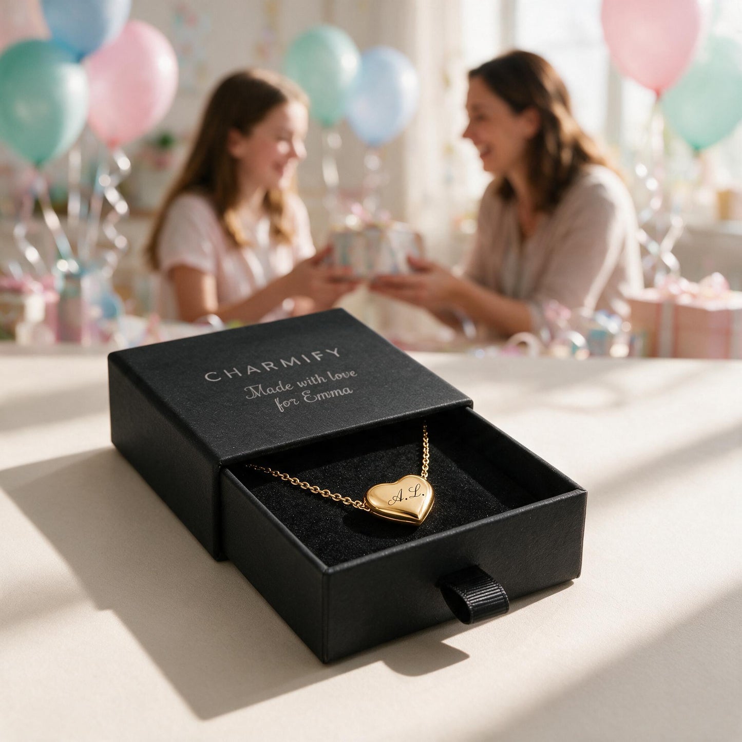 Personalised Dainty Puffy Heart Initial Necklace