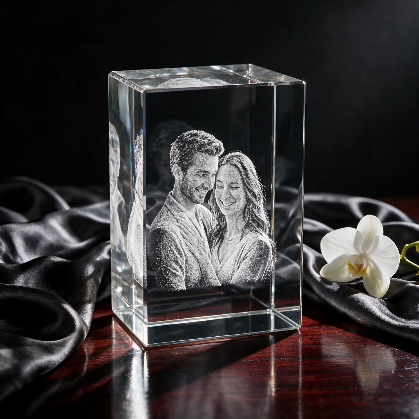 3D Cube Personalised Photo Crystal — Custom Laser Engraved Glass Keepsake