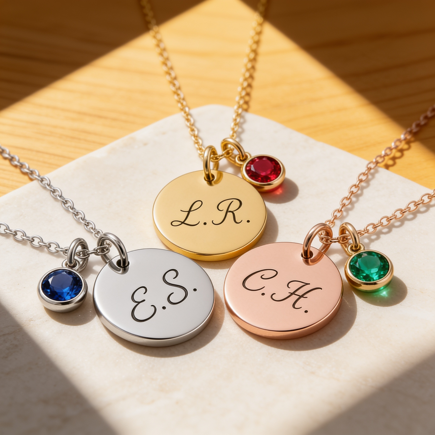 Personalised Initial & Birthstone Disc Necklace