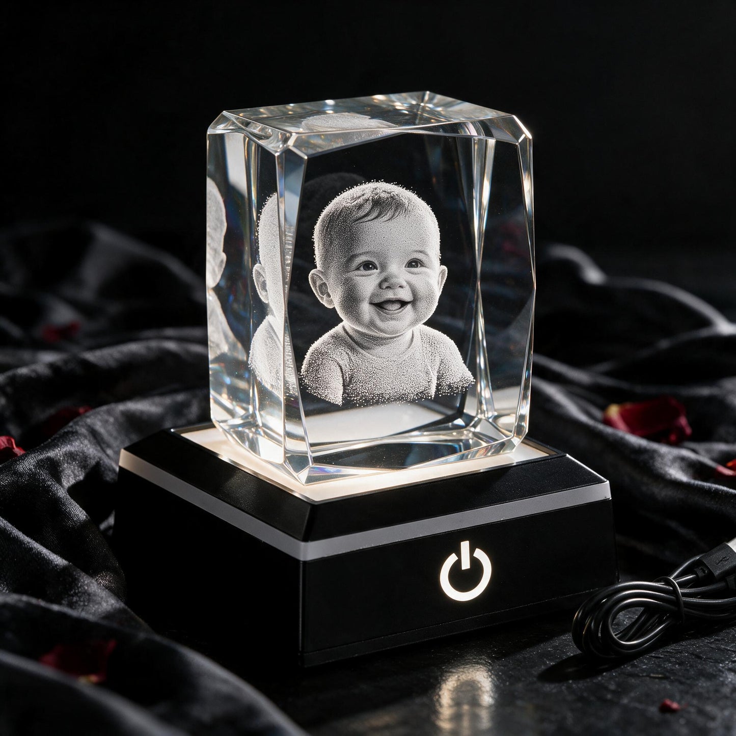 3D Cube Personalised Photo Crystal — Custom Laser Engraved Glass Keepsake
