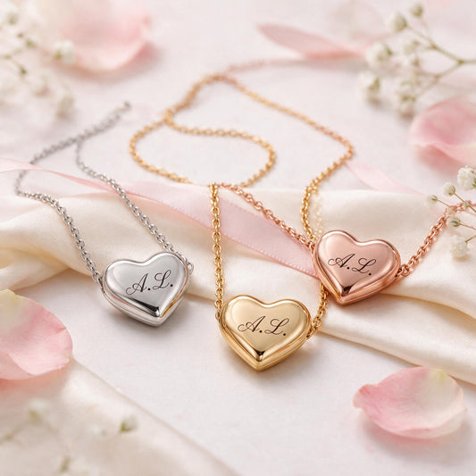 Personalised Dainty Puffy Heart Initial Necklace