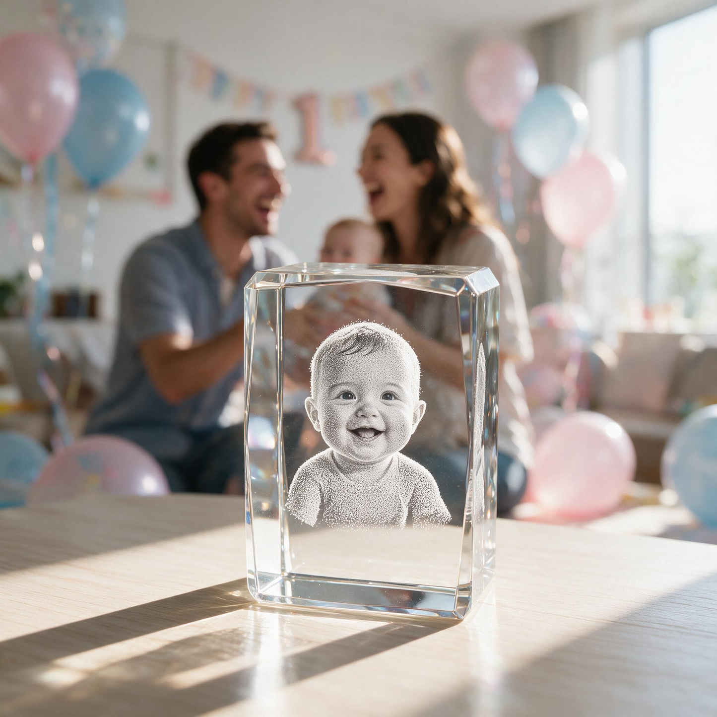 3D Cube Personalised Photo Crystal — Custom Laser Engraved Glass Keepsake