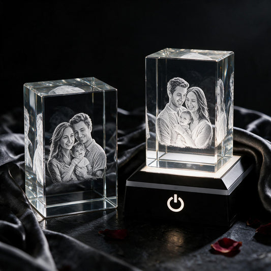 3D Cube Personalised Photo Crystal — Custom Laser Engraved Glass Keepsake