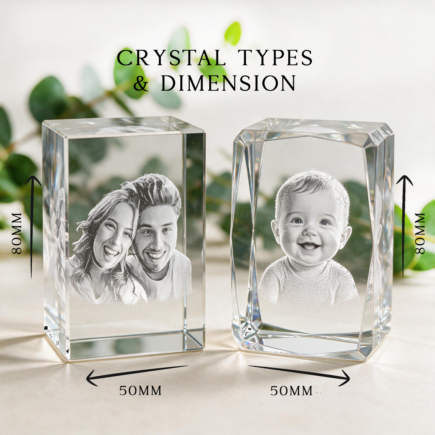 3D Cube Personalised Photo Crystal — Custom Laser Engraved Glass Keepsake