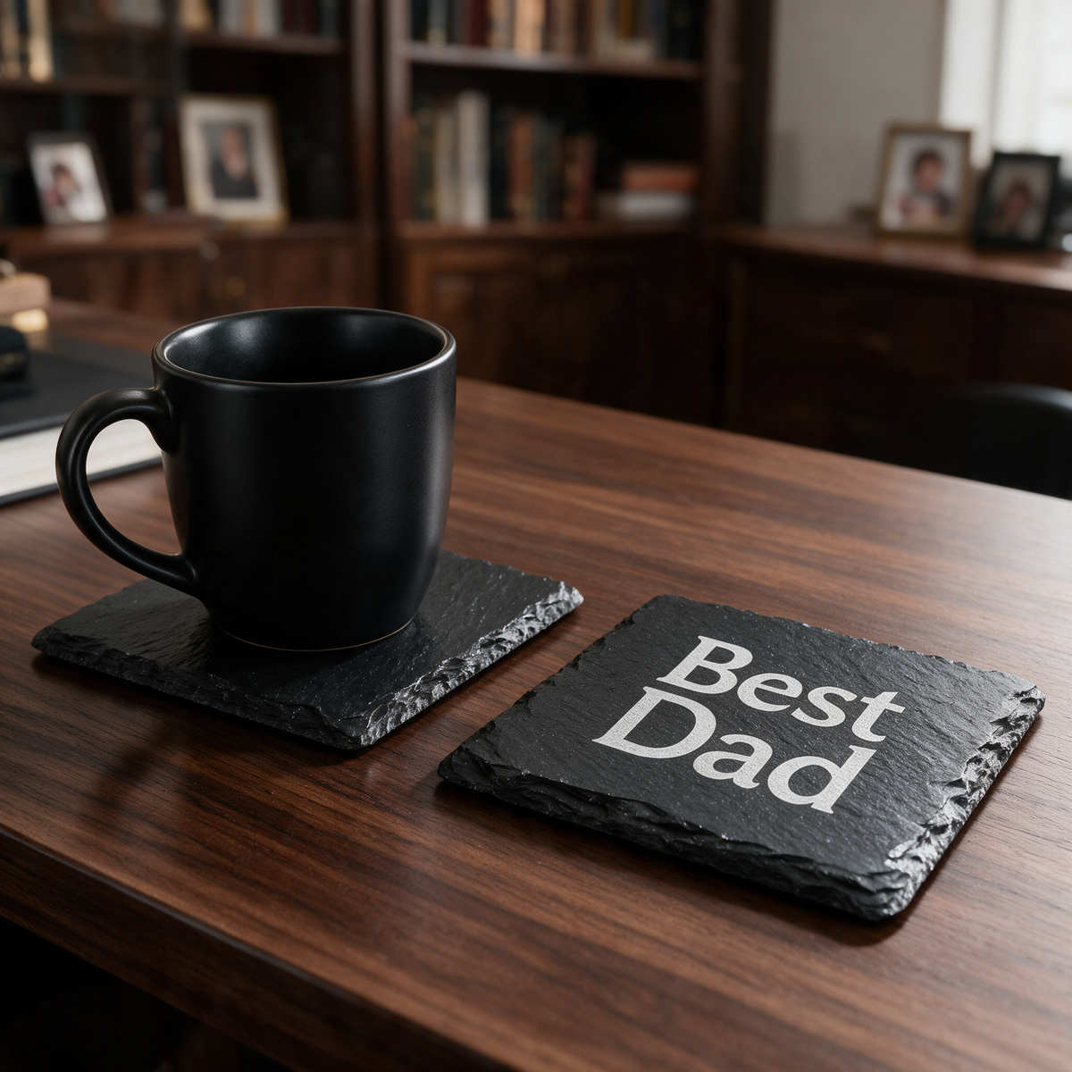 Custom Engraved Natural Slate Coasters — Premium Round & Square Drink Mats