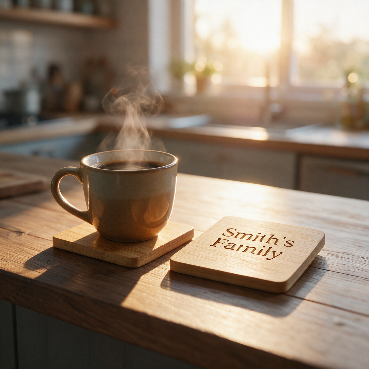 Custom Engraved Bamboo Square Coasters — Premium Eco-Friendly Drink Mats