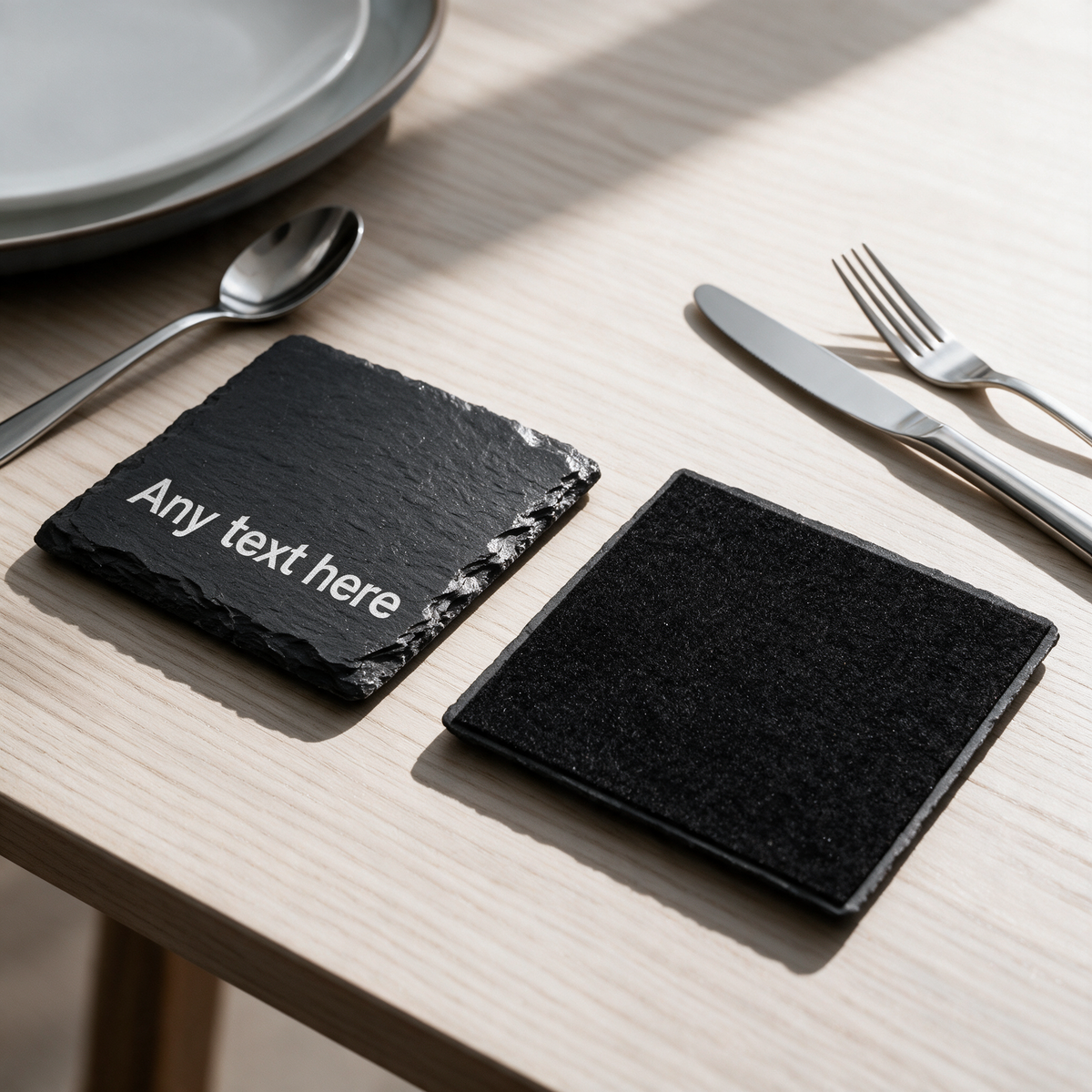Custom Engraved Natural Slate Coasters — Premium Round & Square Drink Mats