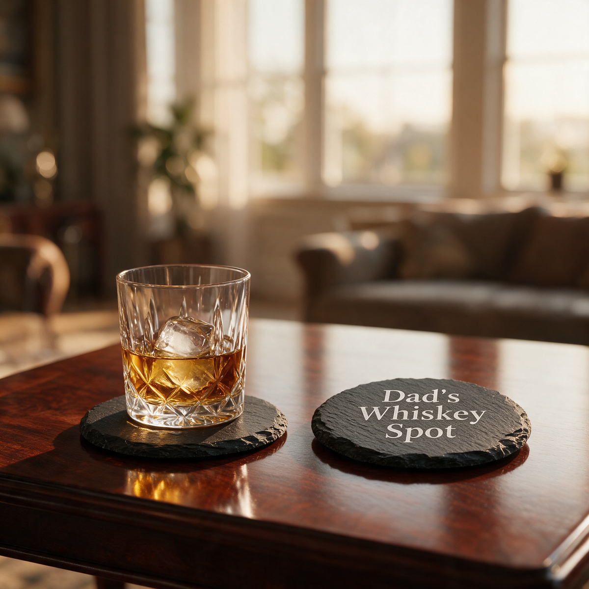 Custom Engraved Natural Slate Coasters — Premium Round & Square Drink Mats
