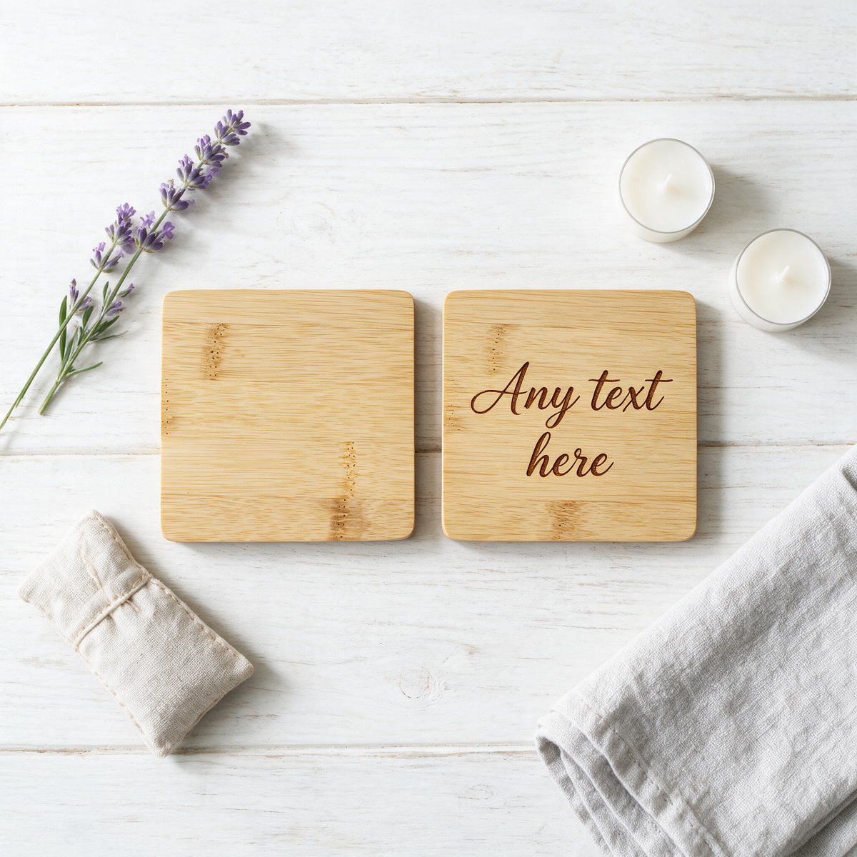 Custom Engraved Bamboo Square Coasters — Premium Eco-Friendly Drink Mats