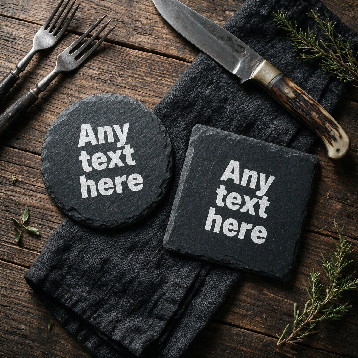 Custom Engraved Natural Slate Coasters — Premium Round & Square Drink Mats