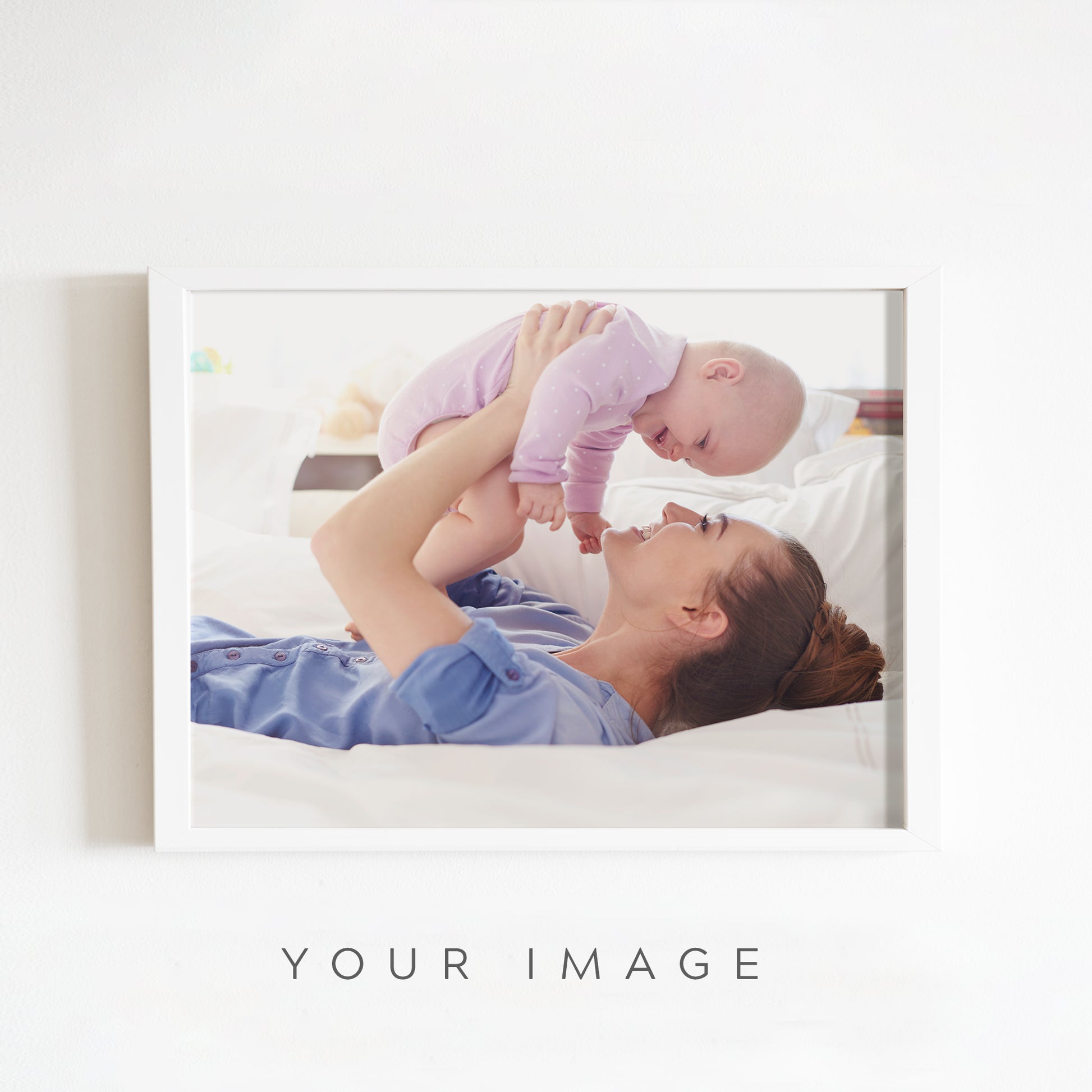 Personalised Mother's Love poster with custom photo and heartfelt message – Elegant white framed wall art for moms