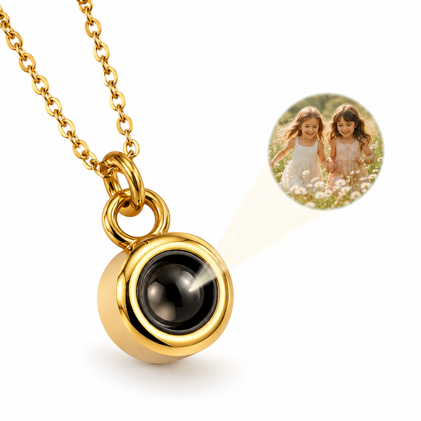 Minimalist Cylinder Photo Projection Necklace.