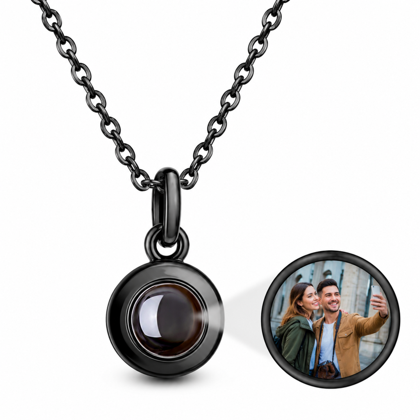 Minimalist Cylinder Photo Projection Necklace.