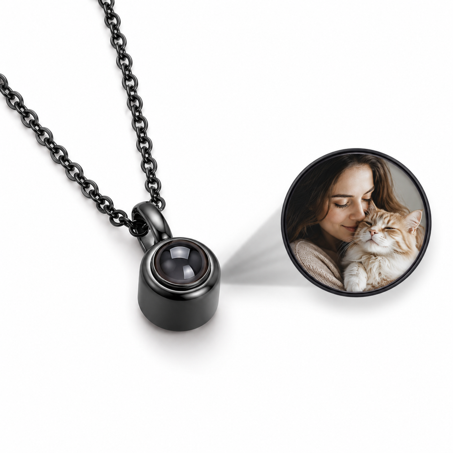 Minimalist Cylinder Photo Projection Necklace.
