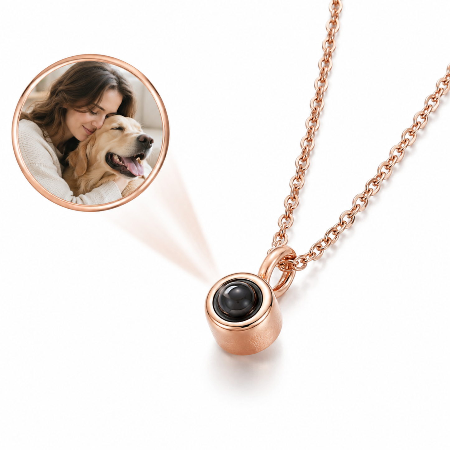 Minimalist Cylinder Photo Projection Necklace.