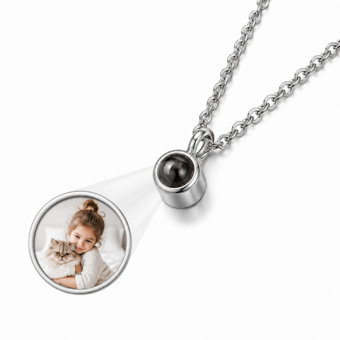 Minimalist Cylinder Photo Projection Necklace.