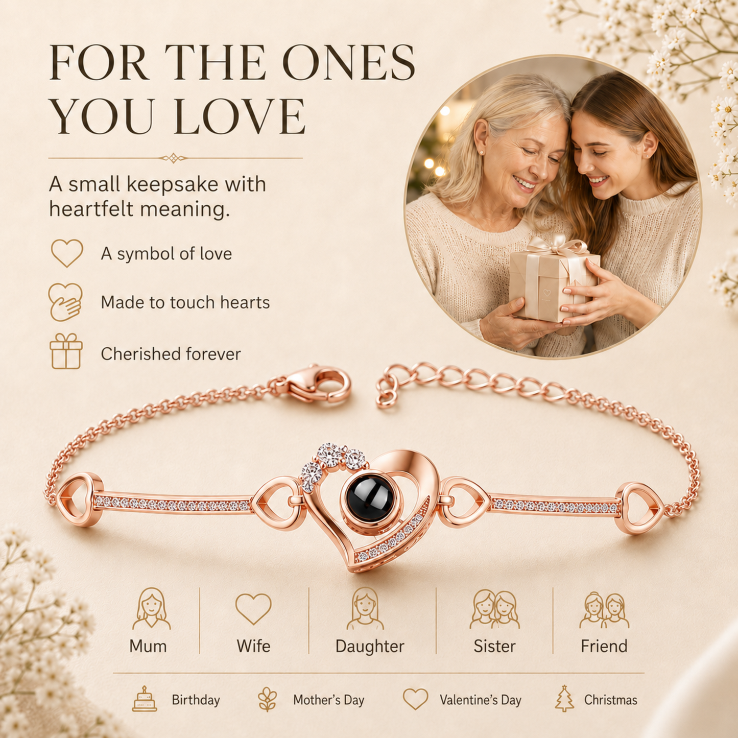 Personalised Elegant Heart Photo Projection Bracelet