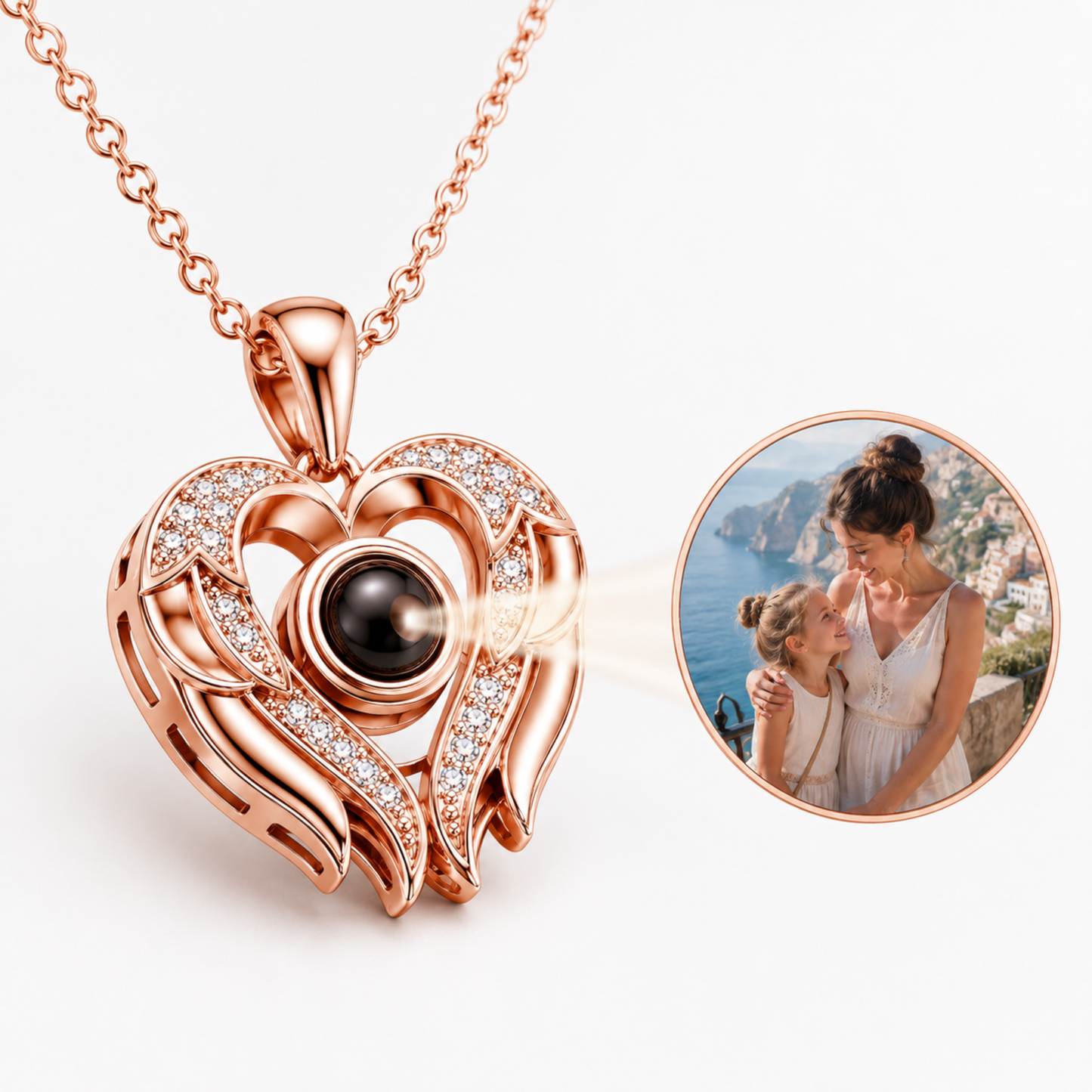 Romantic Heart & Wings Photo Projection Necklace