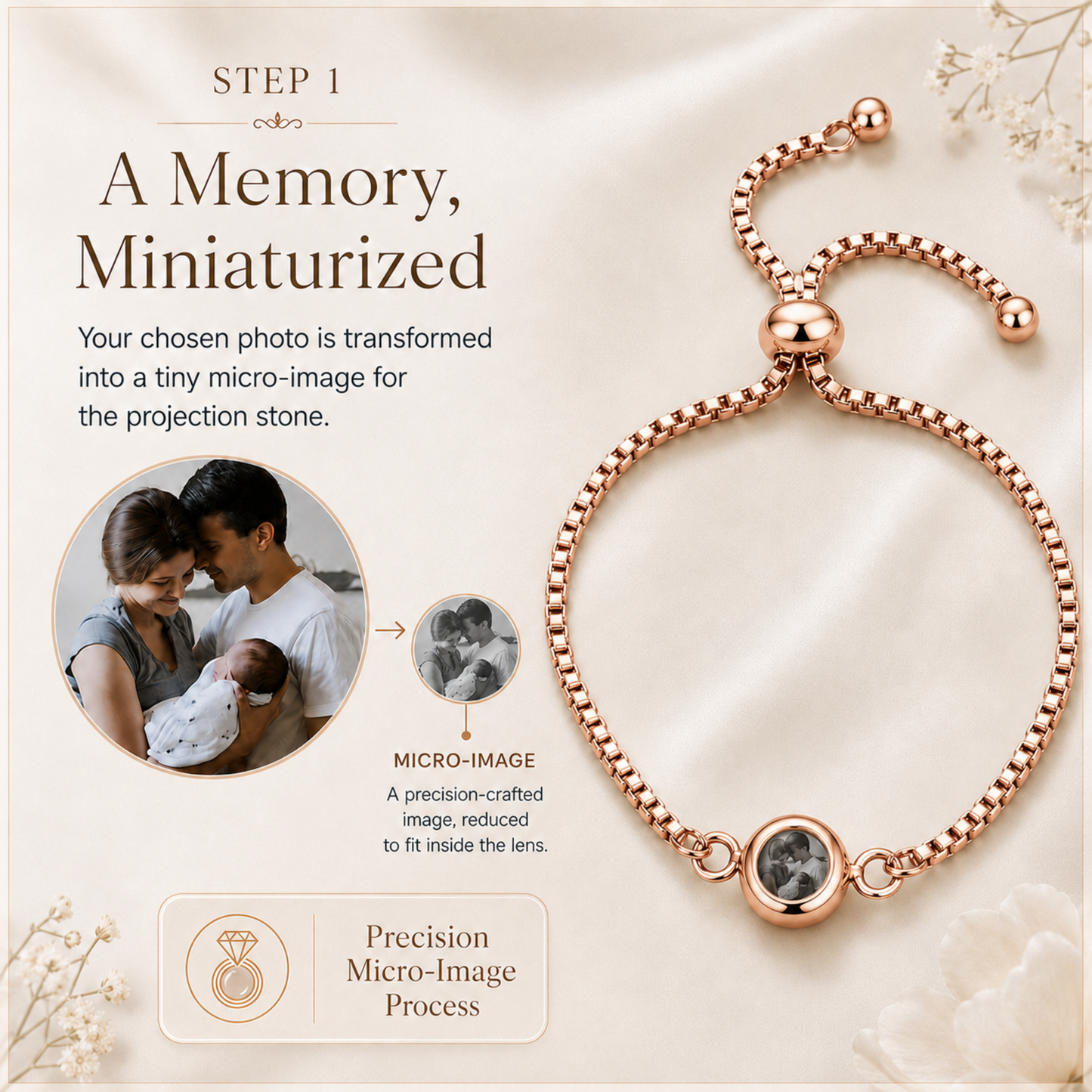 Minimalist Round Photo Projection Slider Bracelet