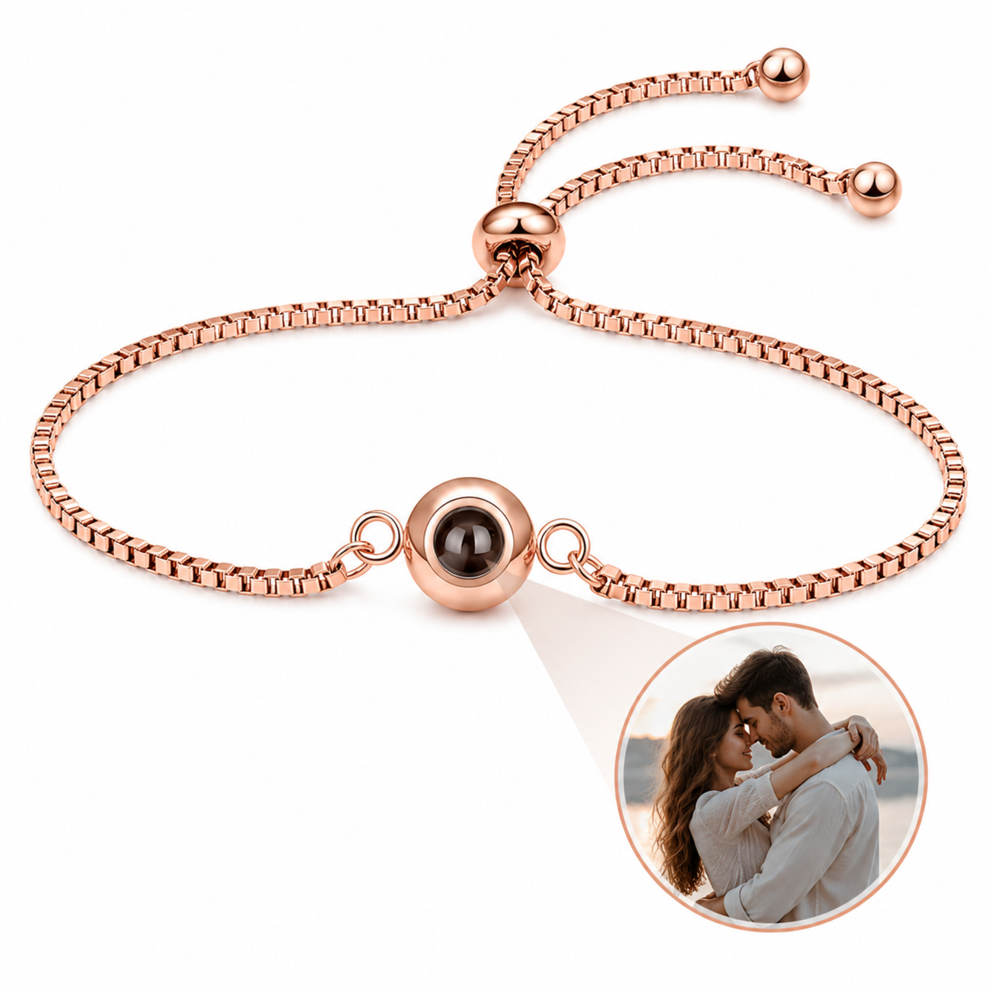 Minimalist Round Photo Projection Slider Bracelet