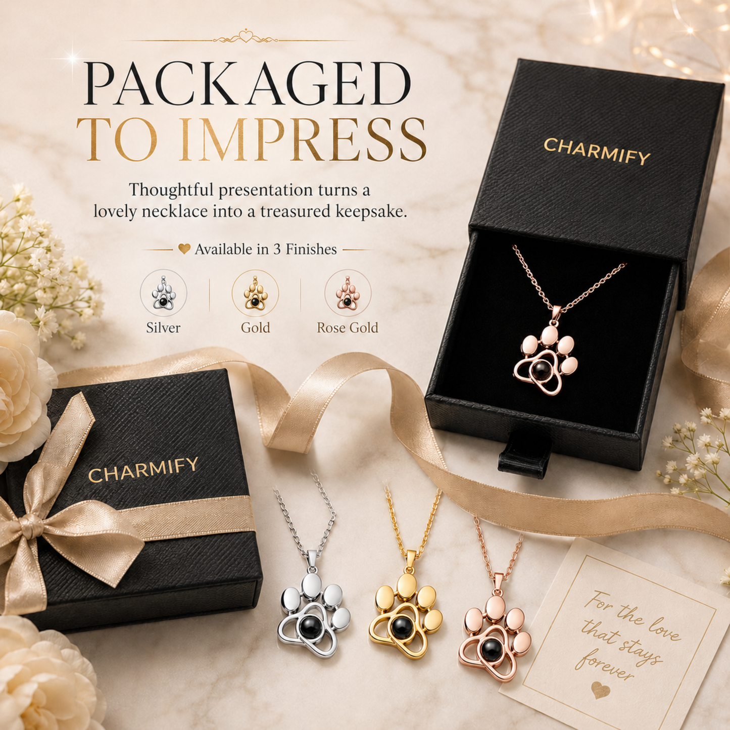 Personalised Paw Print Photo Projection Necklace