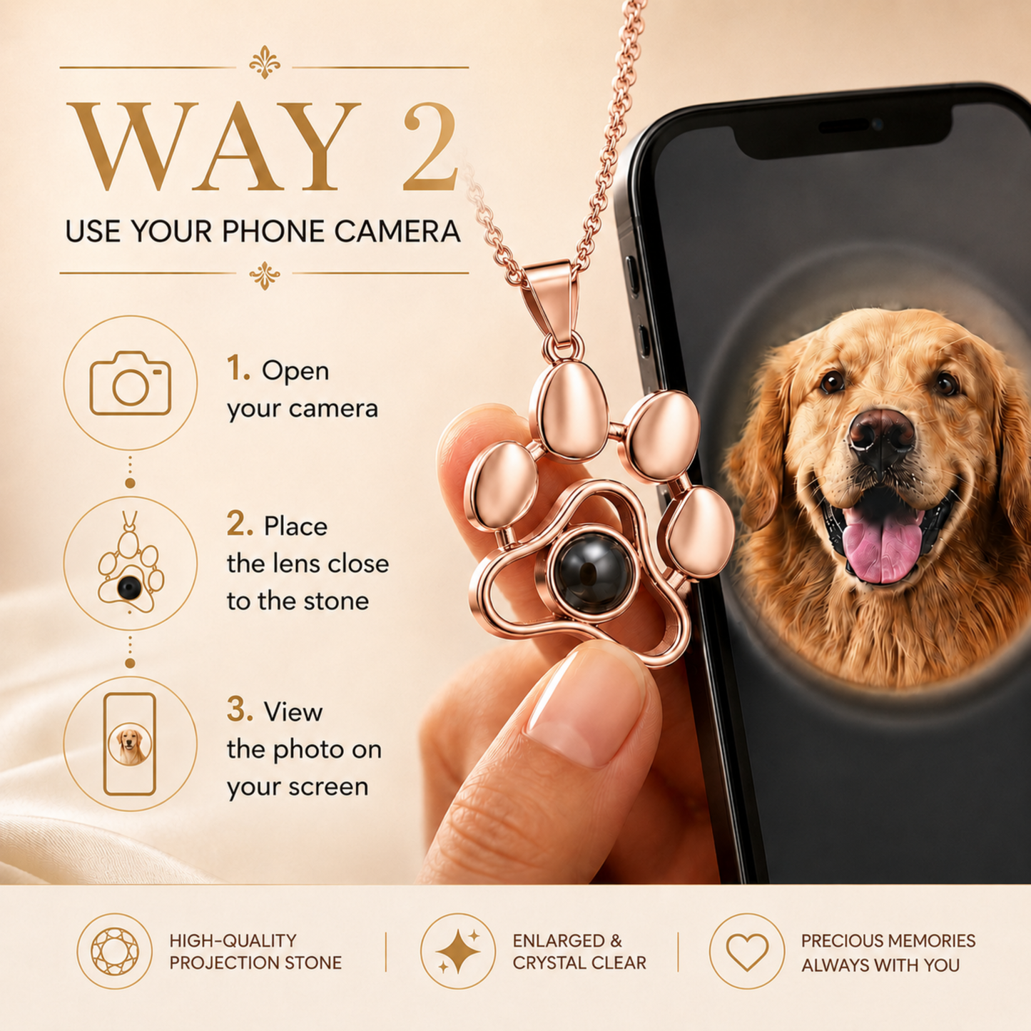 Personalised Paw Print Photo Projection Necklace