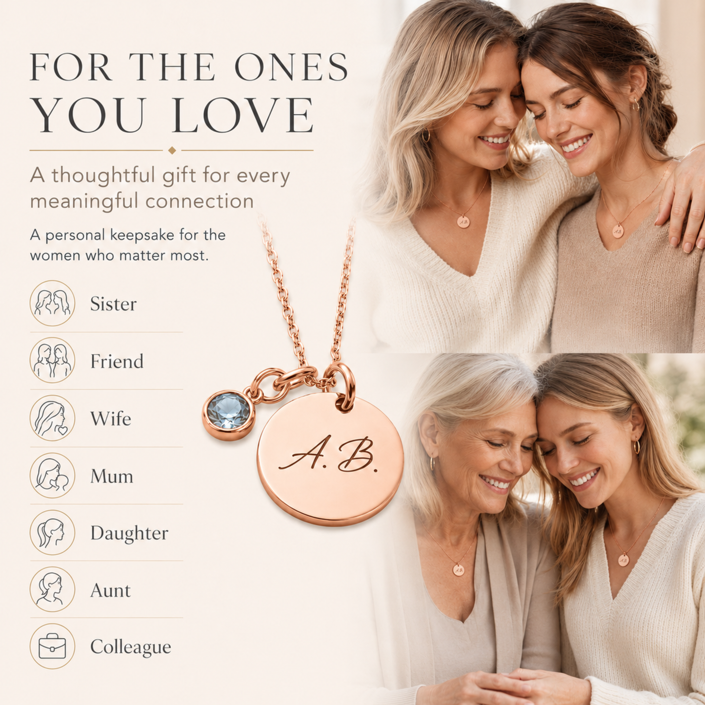 Personalised Initial & Birthstone Disc Necklace