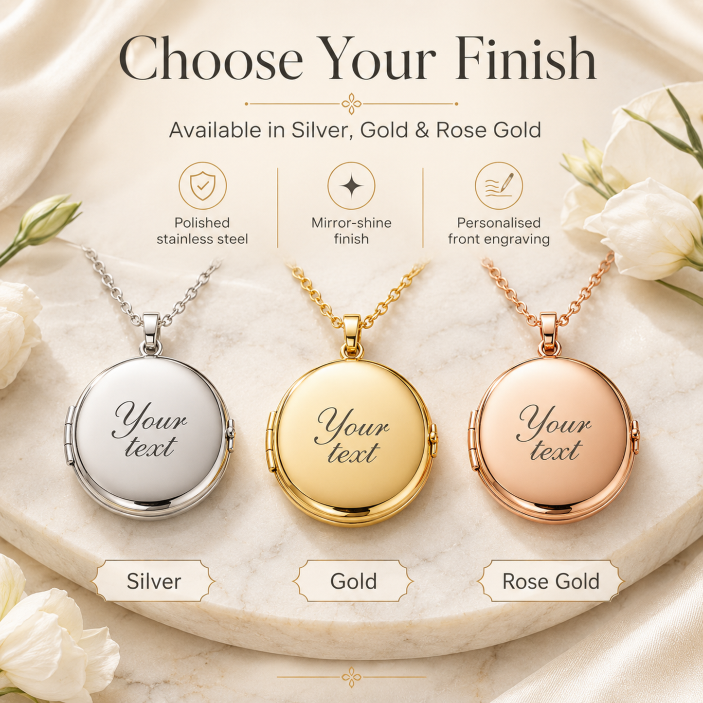 Personalised Vintage Photo Locket Necklace with Custom Engraving — Stainless Steel Round Opening Medallion Gift for Her, Mum, Wife