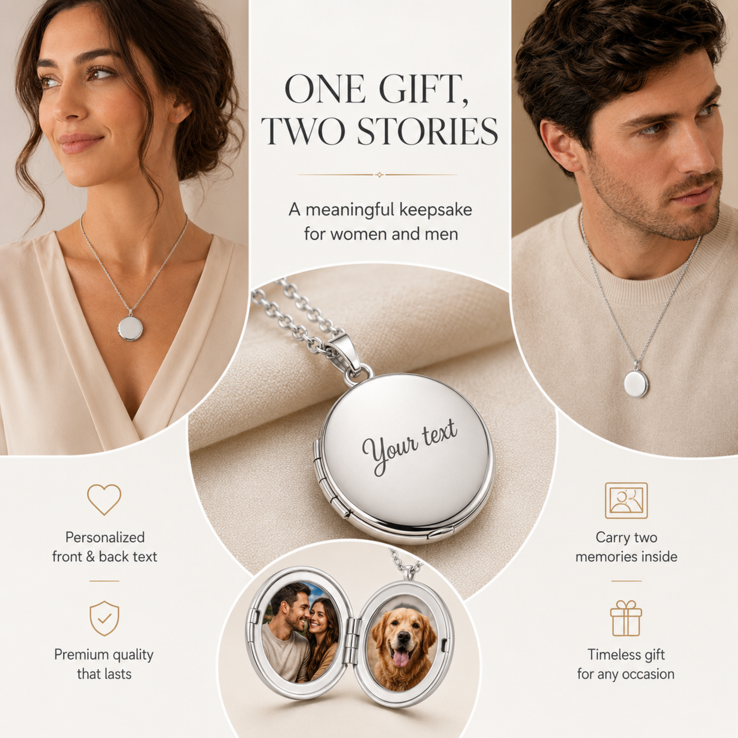 Personalised Vintage Photo Locket Necklace with Custom Engraving — Stainless Steel Round Opening Medallion Gift for Her, Mum, Wife