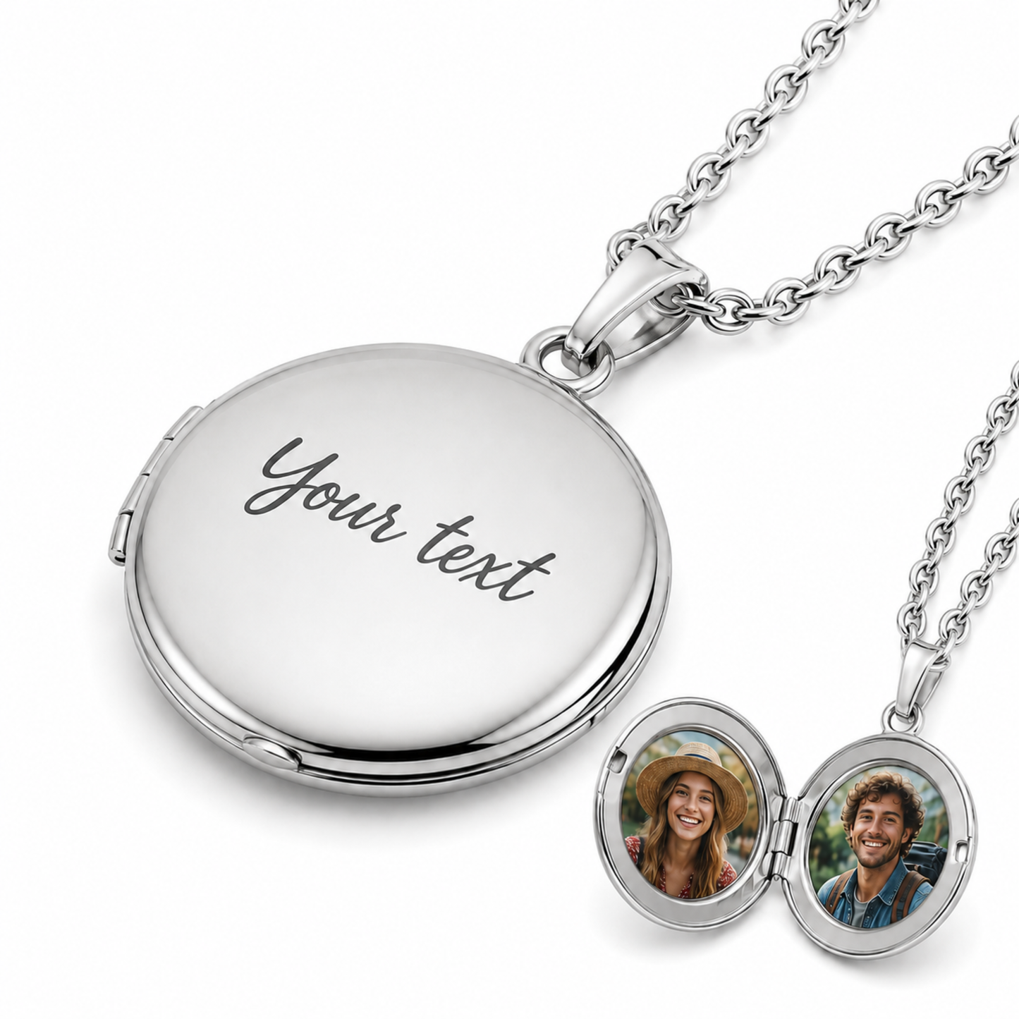 Personalised Vintage Photo Locket Necklace with Custom Engraving — Stainless Steel Round Opening Medallion Gift for Her, Mum, Wife
