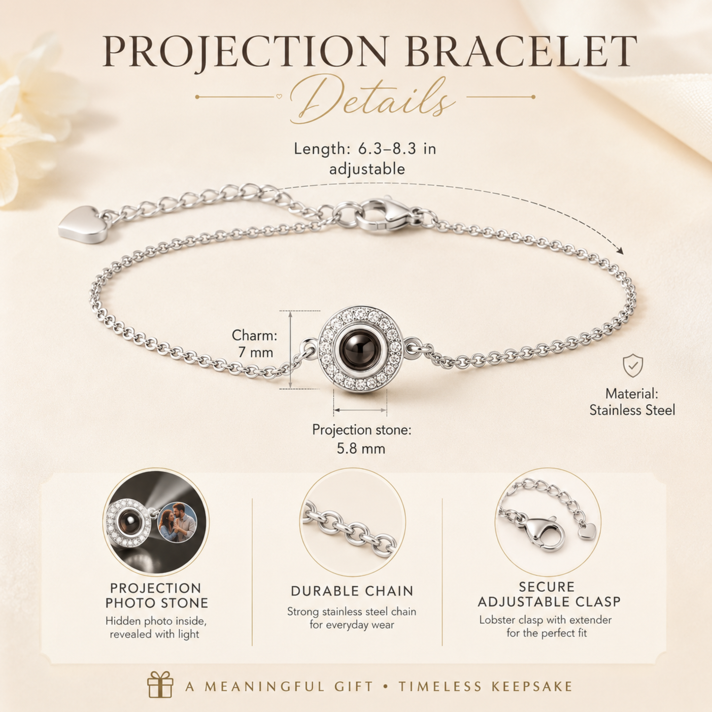 Elegant Zircon Halo Photo Projection Bracelet