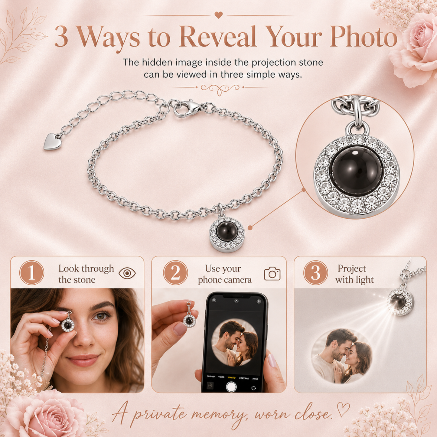 Elegant Zircon Halo Photo Projection Bracelet