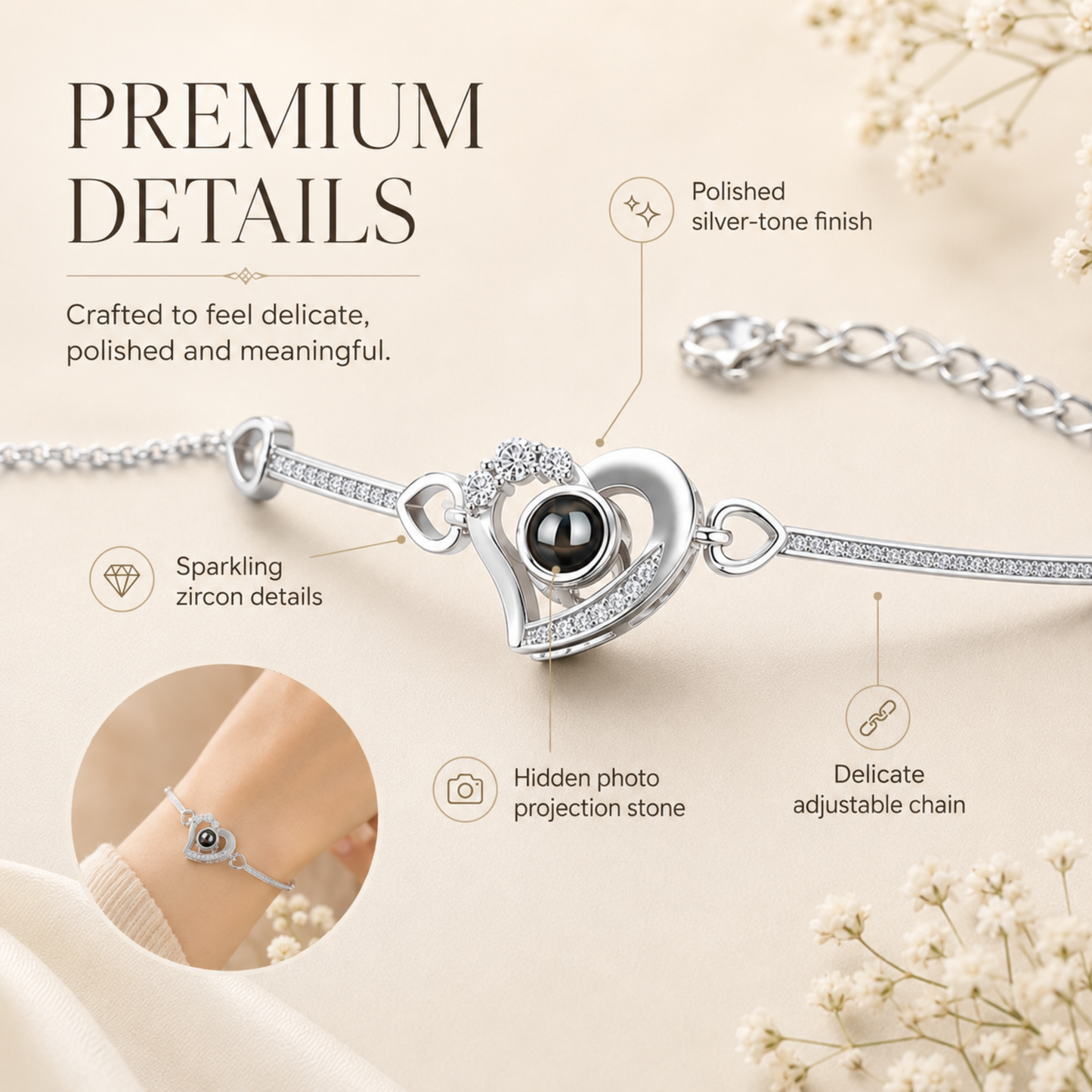 Personalised Elegant Heart Photo Projection Bracelet