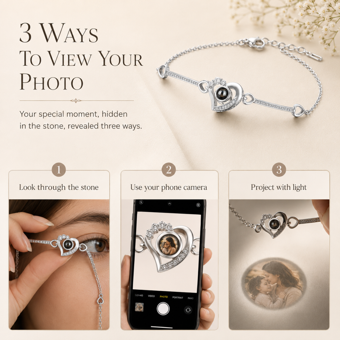 Personalised Elegant Heart Photo Projection Bracelet