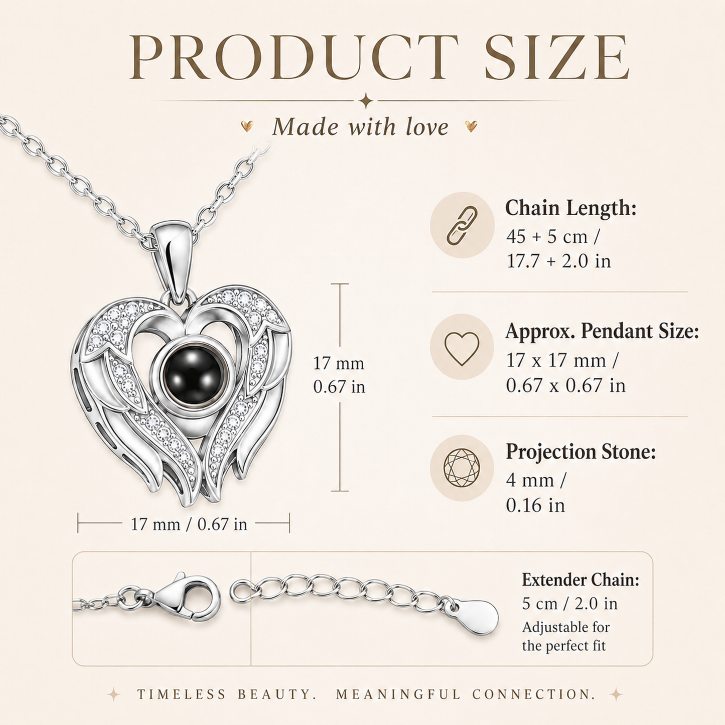 Romantic Heart & Wings Photo Projection Necklace