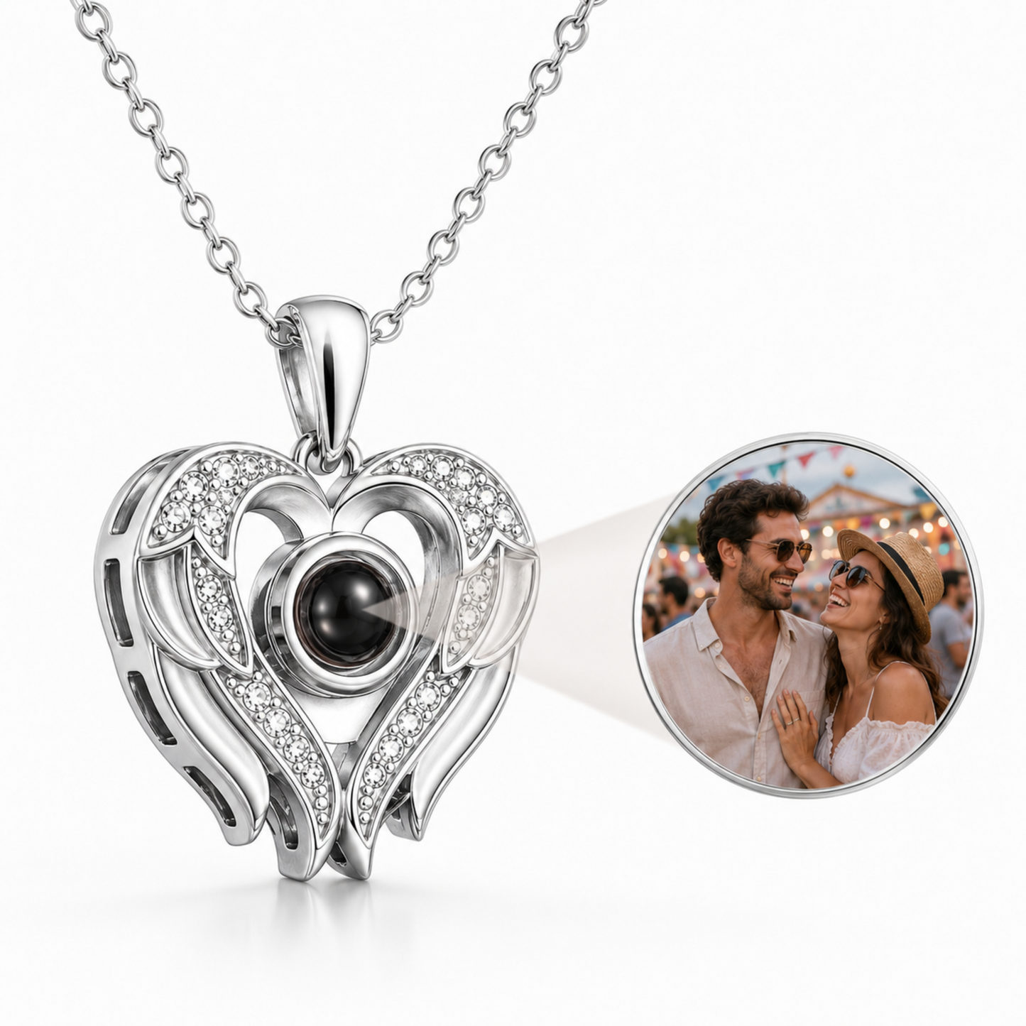 Romantic Heart & Wings Photo Projection Necklace