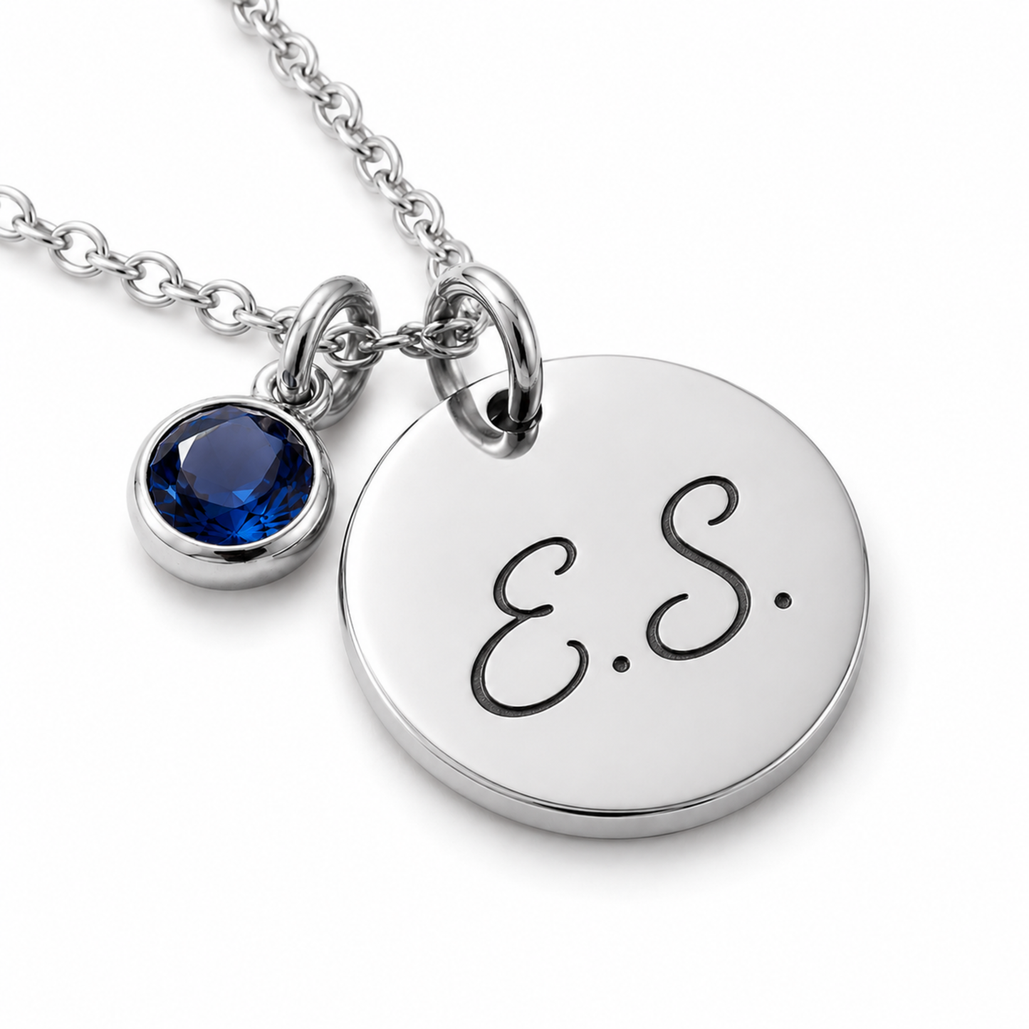 Personalised Initial & Birthstone Disc Necklace