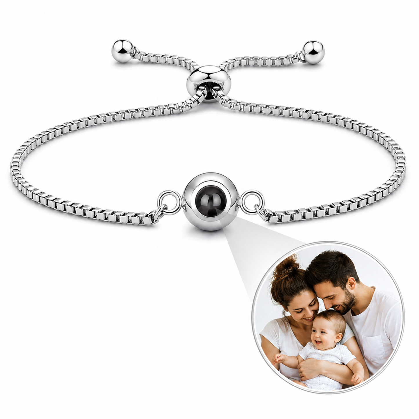 Minimalist Round Photo Projection Slider Bracelet