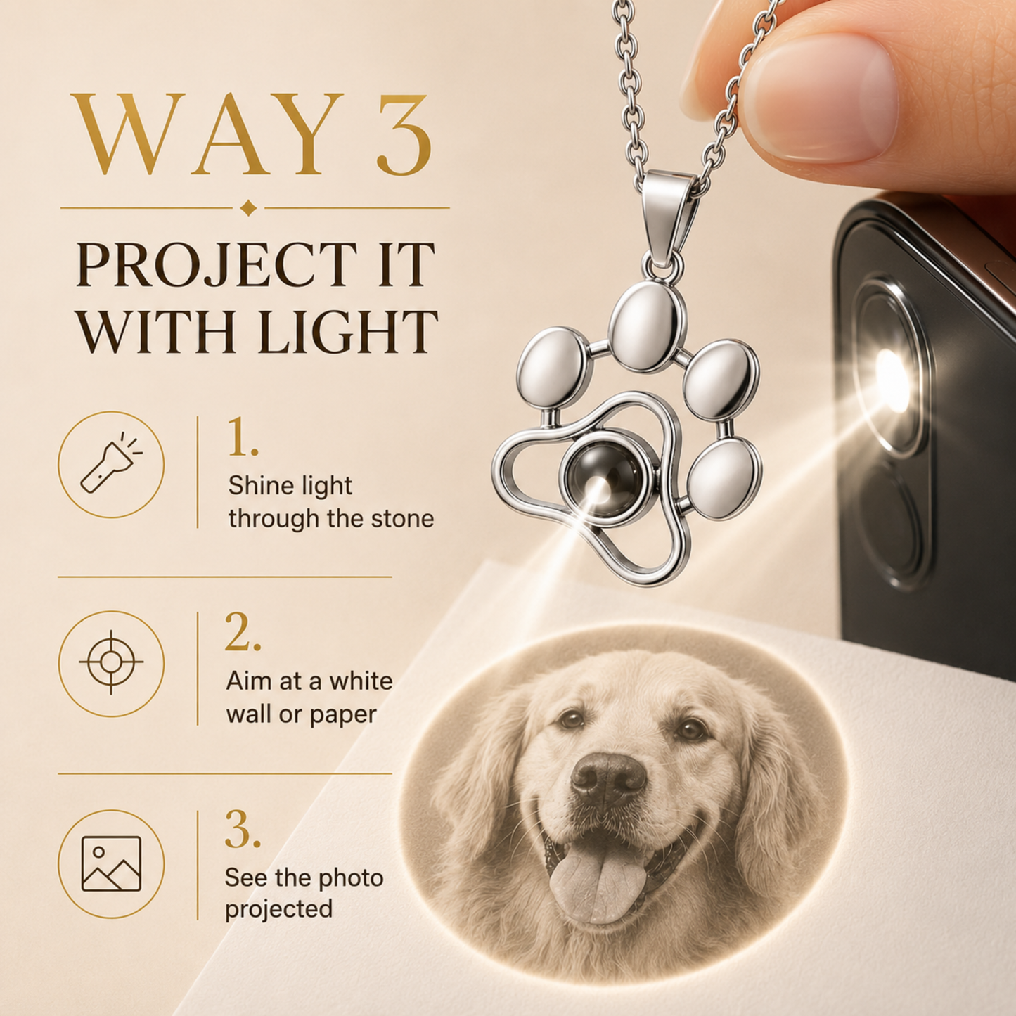 Personalised Paw Print Photo Projection Necklace