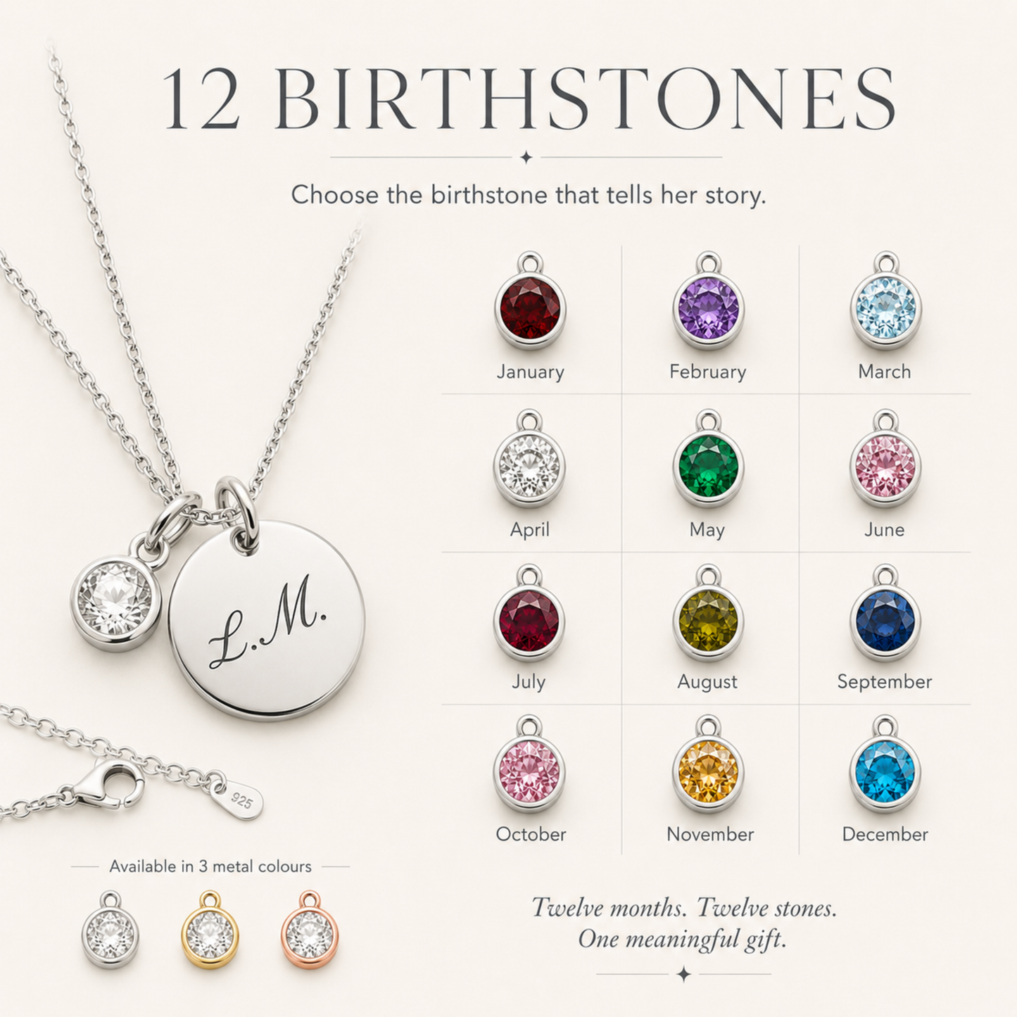 Personalised Initial & Birthstone Disc Necklace