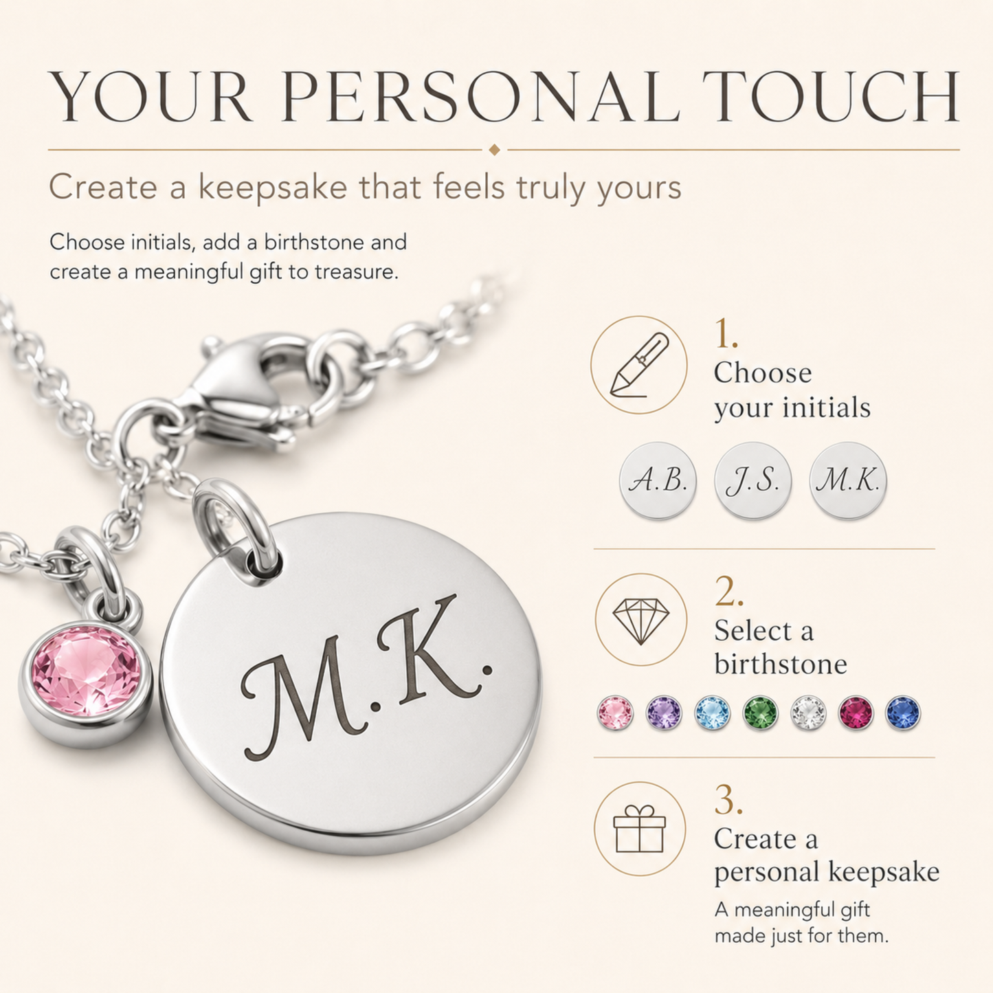 Personalised Initial & Birthstone Disc Necklace