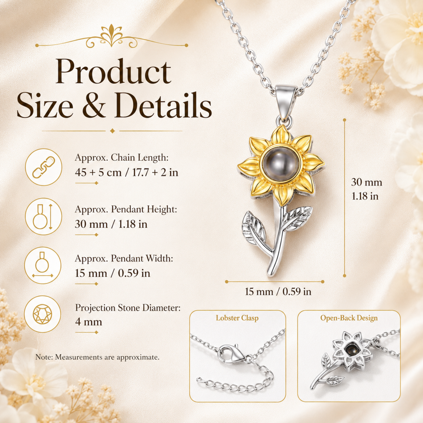 Personalised Sunflower Photo Projection Necklace