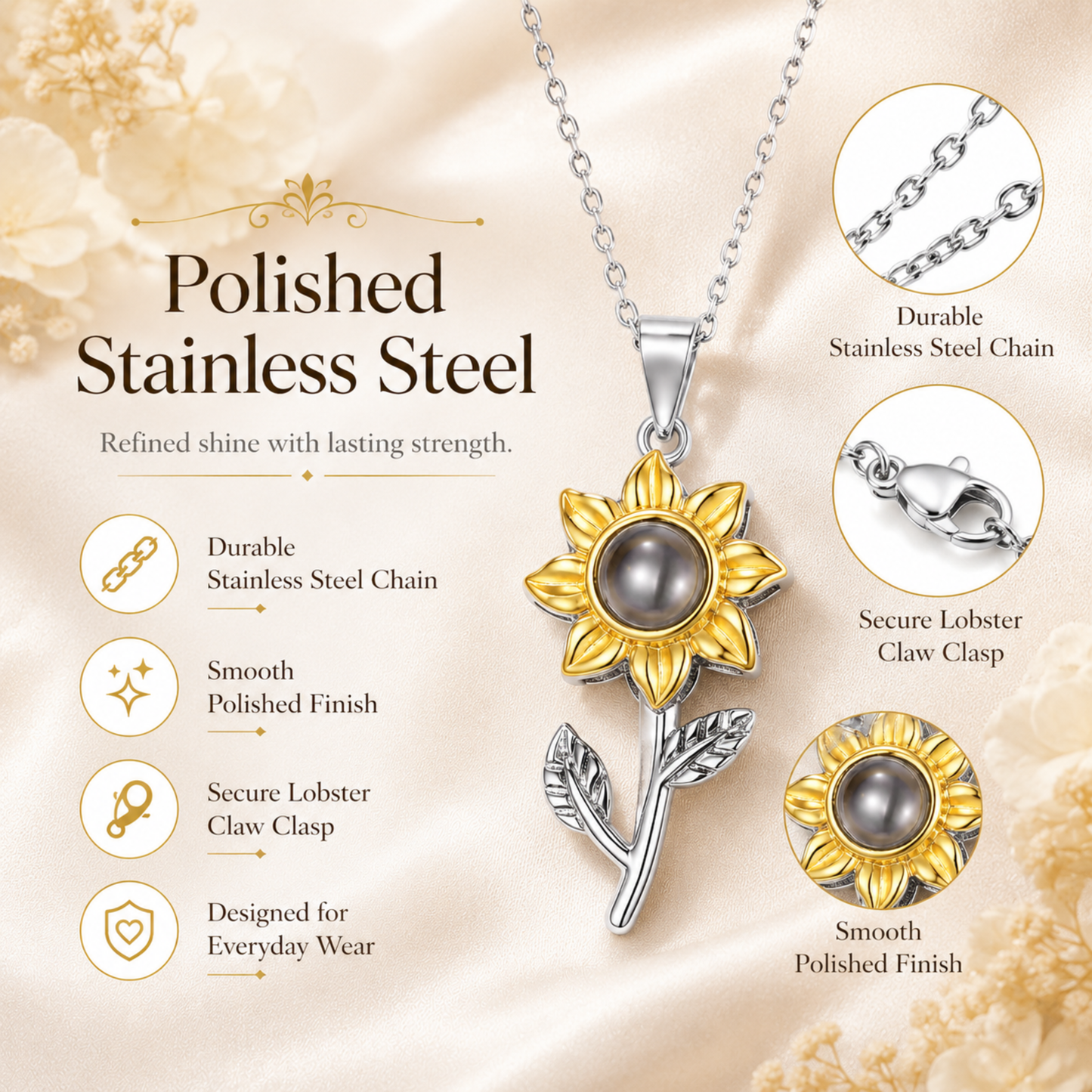 Personalised Sunflower Photo Projection Necklace