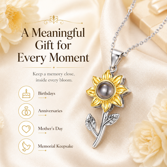 Personalised Sunflower Photo Projection Necklace