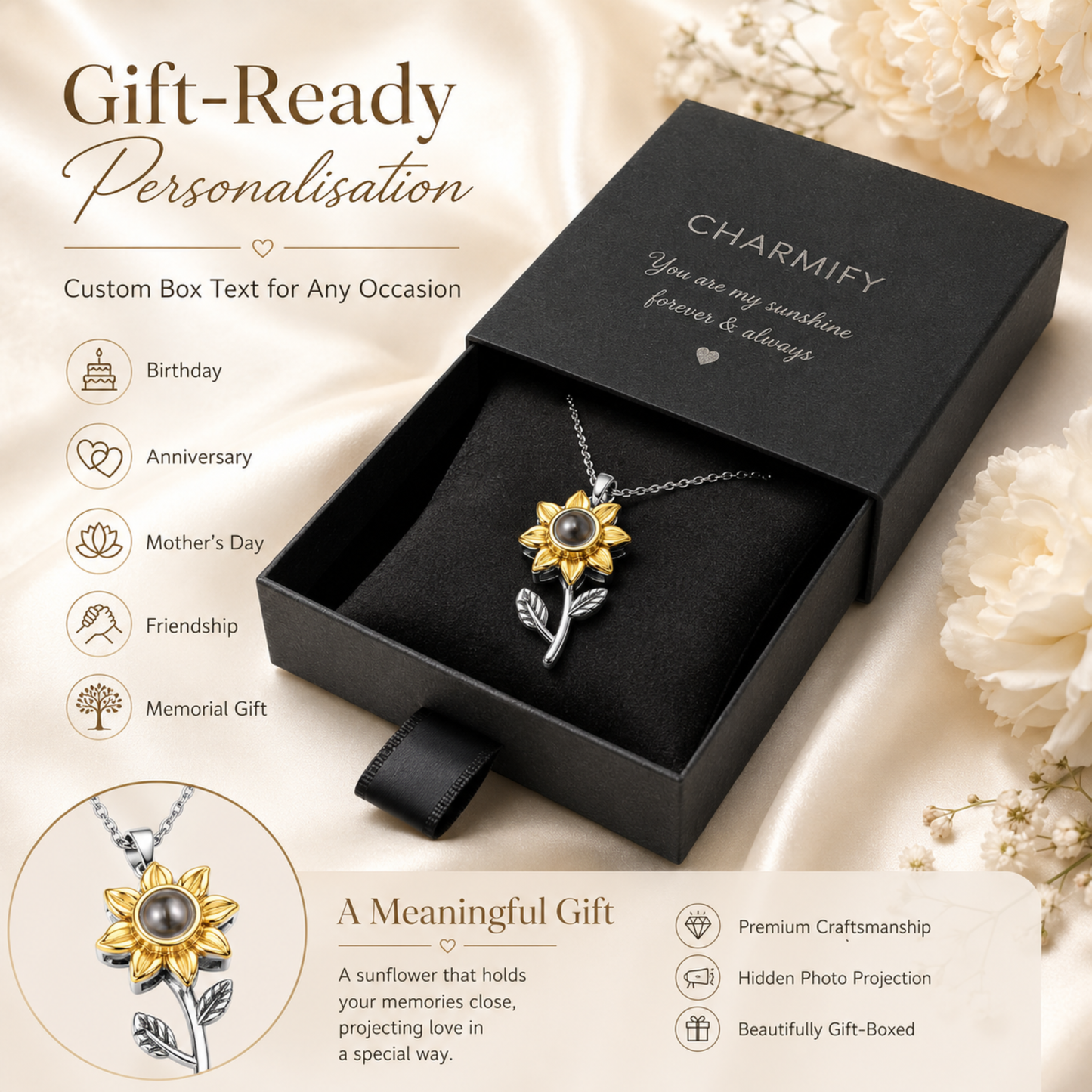 Personalised Sunflower Photo Projection Necklace