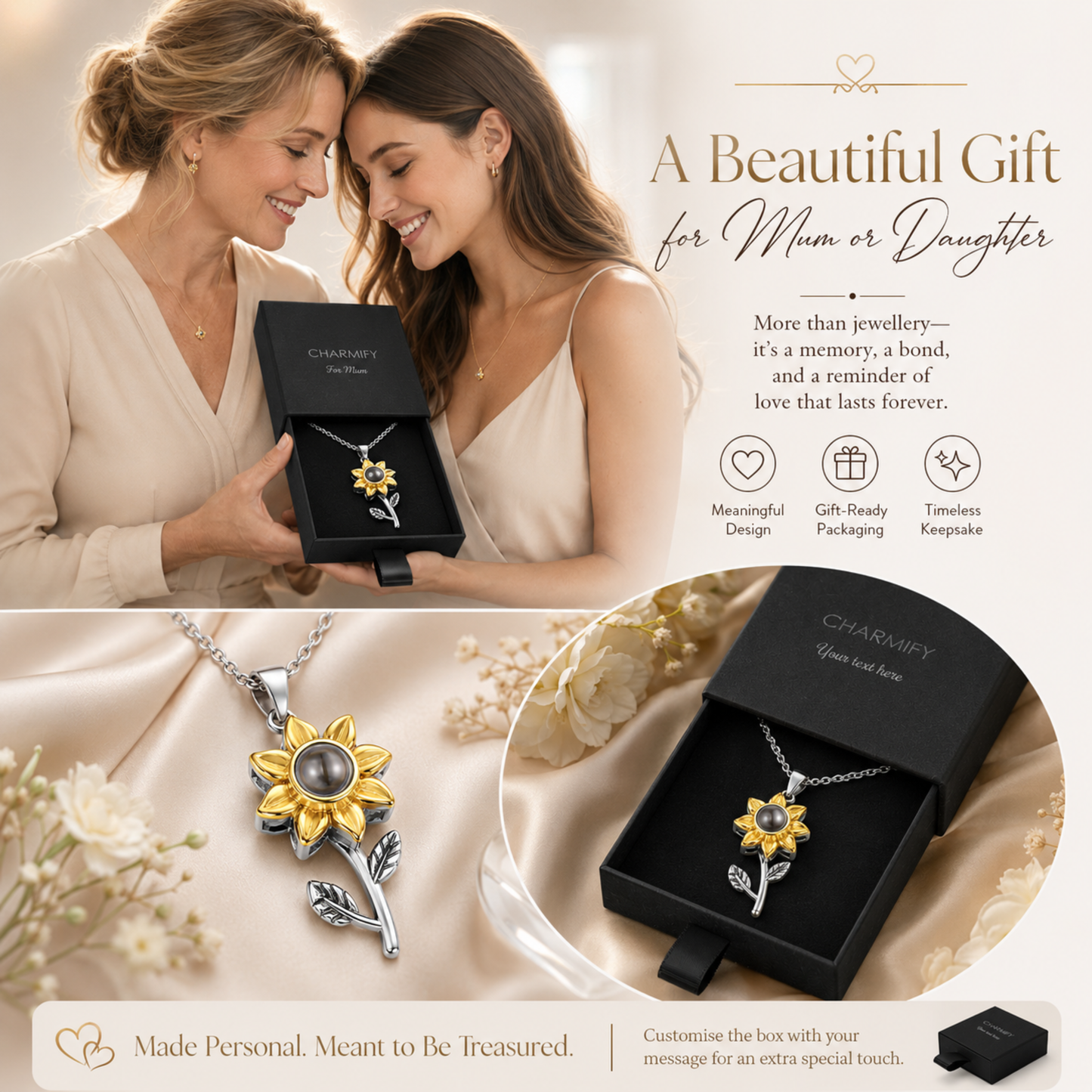 Personalised Sunflower Photo Projection Necklace